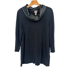 Chicos 3 easywear Black satin Cowl Neck 3/4 Sleeve Knit Top tunic  Size XL